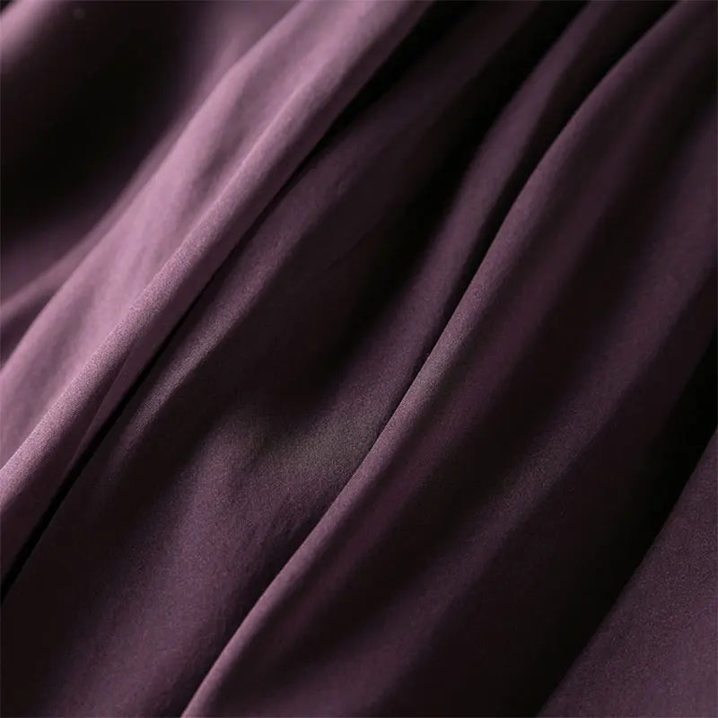 100% Mulberry Silk Solid Purple Long skirt