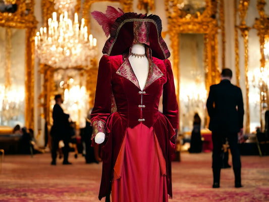 Spectacular costume in red silk velvet