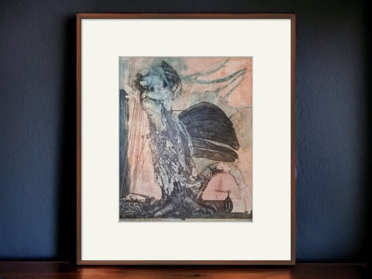 Duśan Kalcay "A cat that would like a tidbit" etching